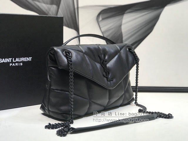 YSL爆款女士包包 聖羅蘭經典款LOULOU PUFFER絎縫漆皮小號郵差包 YSL肩背斜挎包 577476  jjh1138